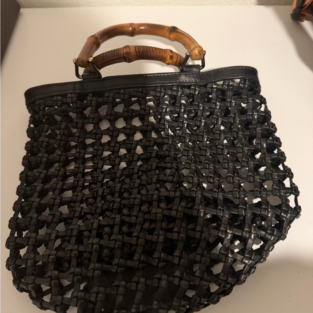 vintage Gucci woven leather and bamboo top-handle bag. - Picture 4 of 16